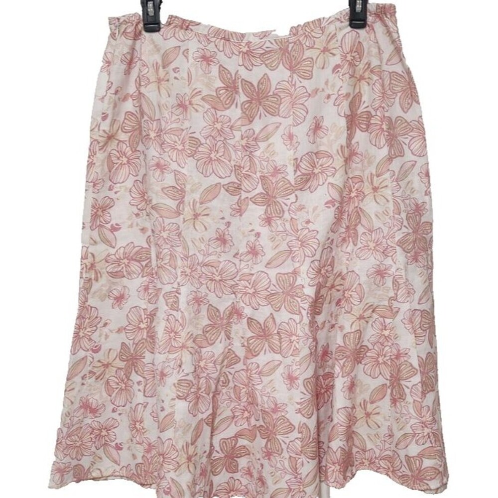 JM Collection Pink Floral Linen Skirt Size 18 Butterfly Flare Boho Fairy Beach